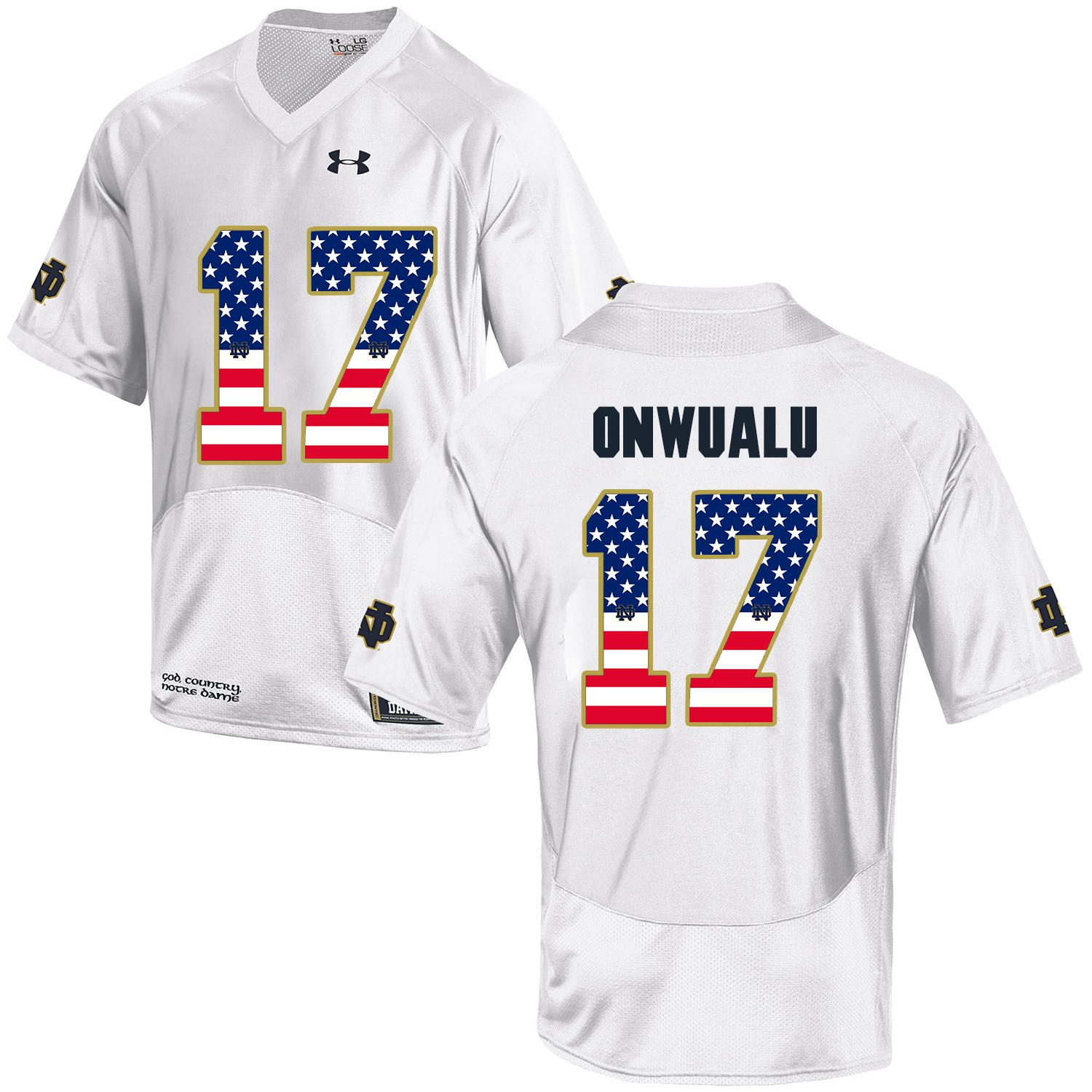 Men Norte Dame Fighting Irish #17 Onwualu White Flag Customized NCAA Jerseys->customized ncaa jersey->Custom Jersey